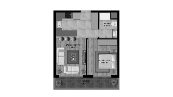 Apartment floor plan, 1 bedroom in La Bella No. 11006 (2D)